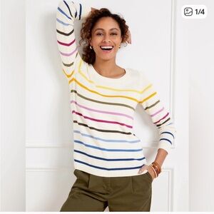 Talbots ivory and multicolored stripped crew neck sweater size small